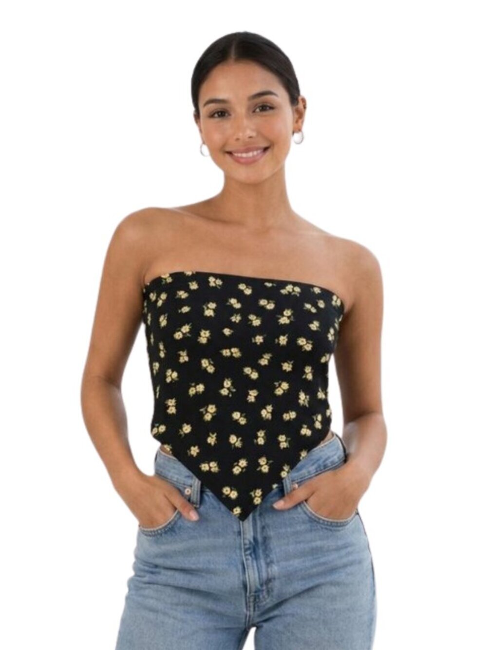NWT Tilly's Wild Moss Daisy Handkerchief Tube Top Smocked Medium
